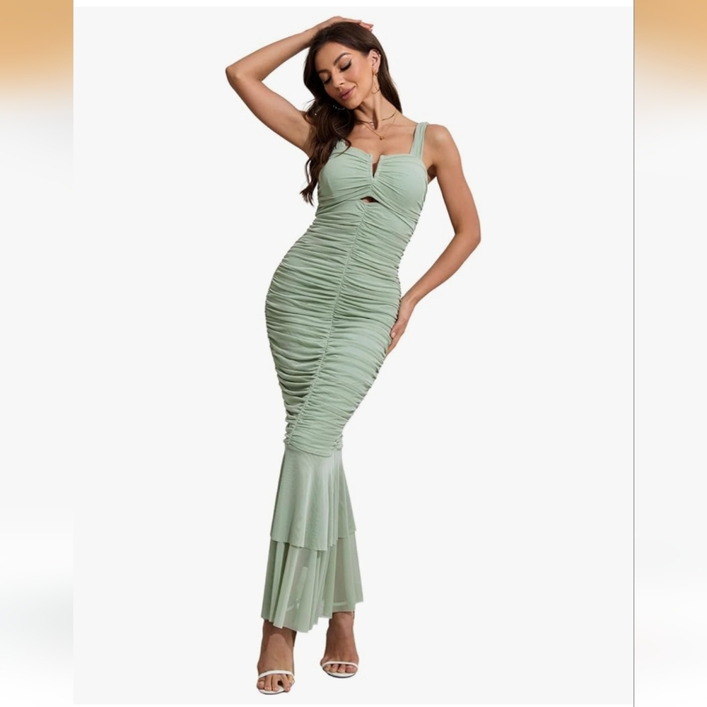 Pastel Green Bodycon Ruched Formal Dress